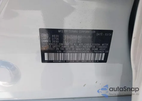 2024 Subaru Legacy Limited z USA, uszkodzony, nr VIN 4S3BWAN64R3024436